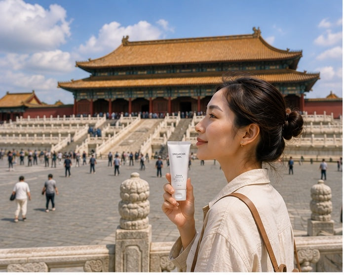 Beijing travel skincare with Singapore Girl product at the Forbidden City during a sightseeing day in China