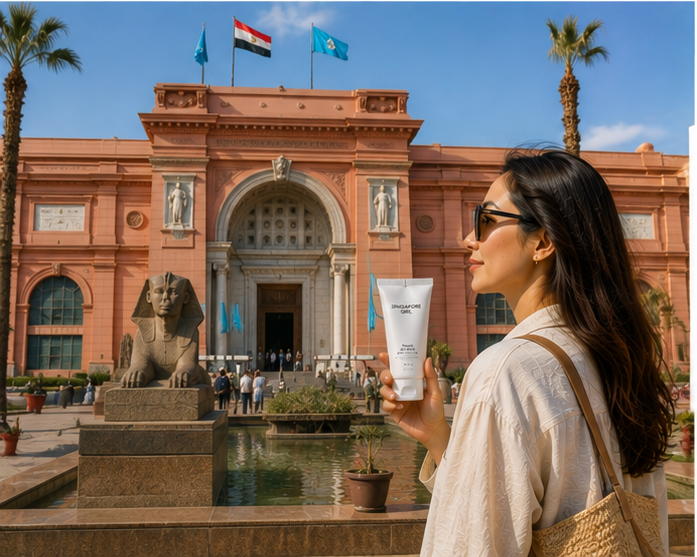 Cairo travel skincare with Singapore Girl at the Egyptian Museum in Tahrir during a cultural city tour