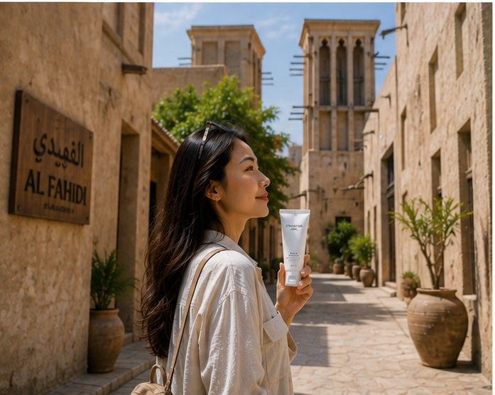 Dubai travel skincare with Singapore Girl product in Al Fahidi Historical Neighbourhood