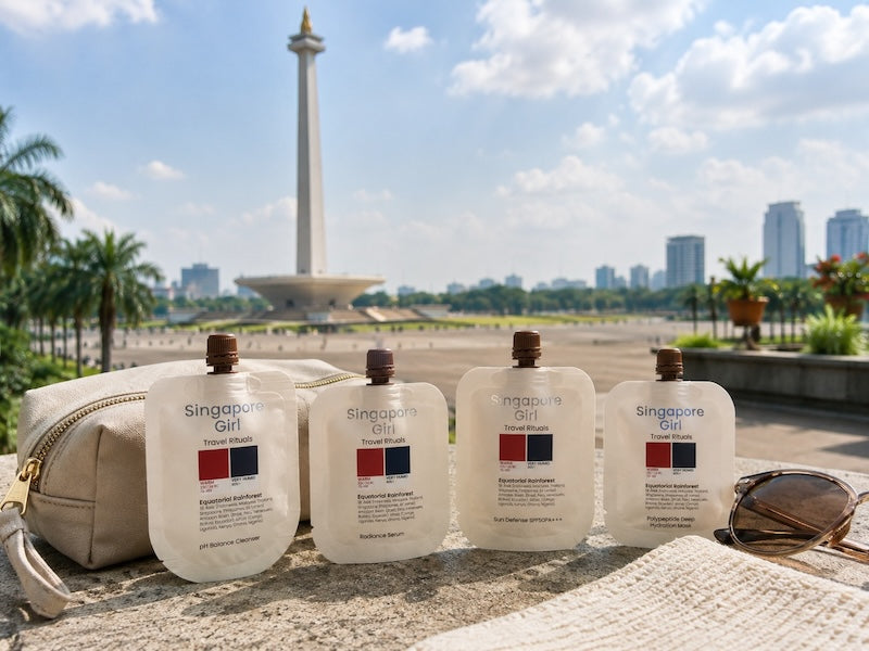 Jakarta travel skincare with Singapore Girl products at the National Monument Monas in central Jakarta