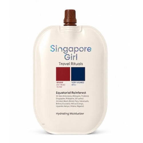 Singapore Girl Travel Rituals Equatorial Rainforest Hydrating Moisturizer in a 1000ml flexible pouch with a brown cap, on a white background.